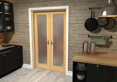 Green & Taylor Oak Shaker 1 Lite Frosted Glass Internal French Door Set - 1122 x 2021 x 133mm (WxHxT)