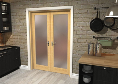 Green & Taylor Oak Shaker 1 Lite Frosted Glass - Prefinished Internal French Door Set - 1432 x 2021 x 133mm (WxHxT)