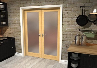 Green & Taylor Oak Shaker 1 Lite Frosted Glass - Prefinished Internal French Door Set - 1584 x 2021 x 133mm (WxHxT)