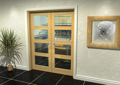 Green & Taylor Oak Shaker 4 Lite Clear Glass - Prefinished Internal French Door Set - 1584 x 2021 x 133mm (WxHxT)