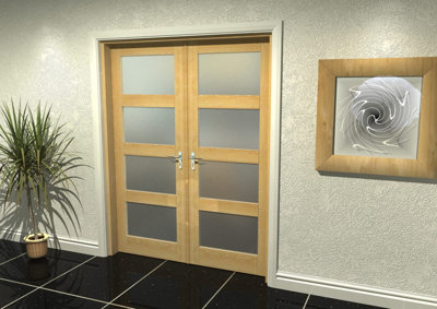 Green & Taylor Oak Shaker 4 Lite Frosted Glass Internal French Door Set - 1580 x 2021 x 133mm (WxHxT)