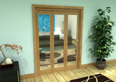 Green & Taylor Shaker Oak 1 Lite Clear Glass - Prefinished Roomfold Internal Bi-folding Doorset - 1447 x 2060 x 133mm (WxHxT)