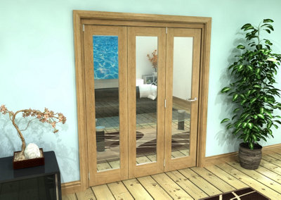 Green & Taylor Shaker Oak 1 Lite Clear Glass - Prefinished Roomfold Internal Bi-folding Doorset - 1674 x 2060 x 133mm (WxHxT)