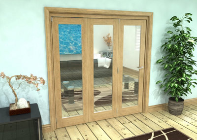 Green & Taylor Shaker Oak 1 Lite Clear Glass - Prefinished Roomfold Internal Bi-folding Doorset - 1905 x 2060 x 133mm (WxHxT)