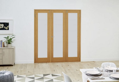 Green & Taylor Shaker Oak 1 Lite Frosted Glass Internal French Folding Doorset - 1682 x 2031 x 108mm (WxHxT)