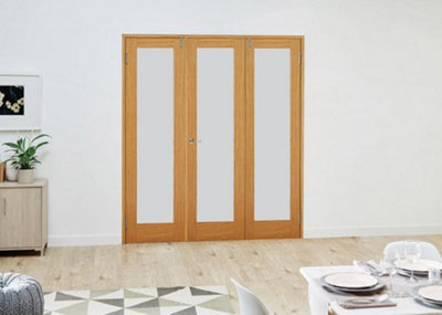 Green & Taylor Shaker Oak 1 Lite Frosted Glass - Prefinished Internal French Folding Doorset - 1682 x 2031 x 108mm (WxHxT)