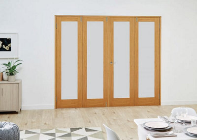 Green & Taylor Shaker Oak 1 Lite Frosted Glass - Prefinished Internal French Folding Doorset - 2374 x 2031 x 108mm (WxHxT)