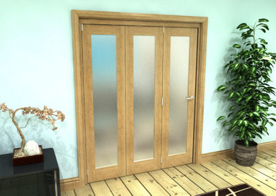 Green & Taylor Shaker Oak 1 Lite Frosted Glass - Prefinished Roomfold Internal Bi-folding Doorset - 1674 x 2060 x 133mm (WxHxT)