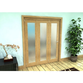 Green & Taylor Shaker Oak 1 Lite Frosted Glass - Prefinished Roomfold Internal Bi-folding Doorset - 1674 x 2060 x 133mm (WxHxT)
