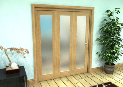 Green & Taylor Shaker Oak 1 Lite Frosted Glass - Prefinished Roomfold Internal Bi-folding Doorset - 1794 x 2060 x 133mm (WxHxT)