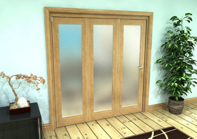 Green & Taylor Shaker Oak 1 Lite Frosted Glass - Prefinished Roomfold Internal Bi-folding Doorset - 1905 x 2060 x 133mm (WxHxT)