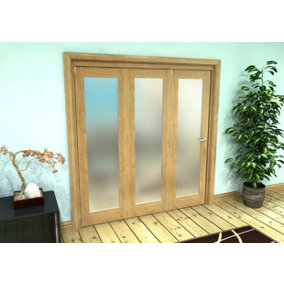 Green & Taylor Shaker Oak 1 Lite Frosted Glass - Prefinished Roomfold Internal Bi-folding Doorset - 1905 x 2060 x 133mm (WxHxT)