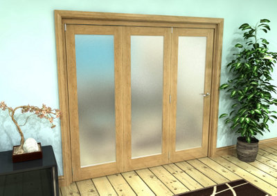 Green & Taylor Shaker Oak 1 Lite Frosted Glass - Prefinished Roomfold Internal Bi-folding Doorset - 2133 x 2060 x 133mm (WxHxT)