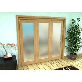 Green & Taylor Shaker Oak 1 Lite Frosted Glass - Prefinished Roomfold Internal Bi-folding Doorset - 2133 x 2060 x 133mm (WxHxT)