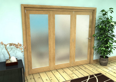 Green & Taylor Shaker Oak 1 Lite Frosted Glass - Prefinished Roomfold Internal Bi-folding Doorset - 2361 x 2060 x 133mm (WxHxT)