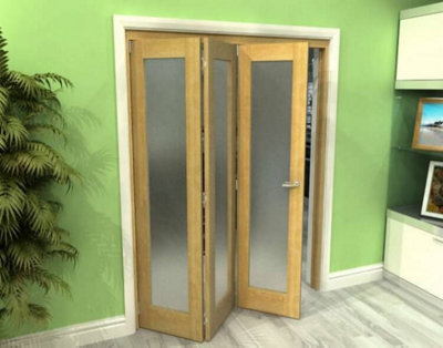 Green & Taylor Shaker Oak 1 Lite Frosted Glass Roomfold Internal Bi-folding Doorset - 1794 x 2060 x 133mm (WxHxT)