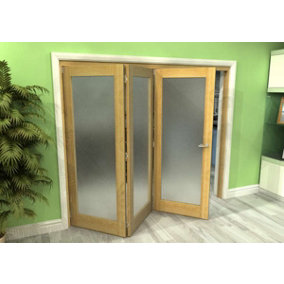 Green & Taylor Shaker Oak 1 Lite Frosted Glass Roomfold Internal Bi-folding Doorset - 1905 x 2060 x 133mm (WxHxT)