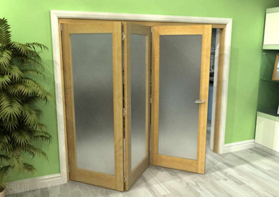 Green & Taylor Shaker Oak 1 Lite Frosted Glass Roomfold Internal Bi-folding Doorset - 2133 x 2060 x 133mm (WxHxT)