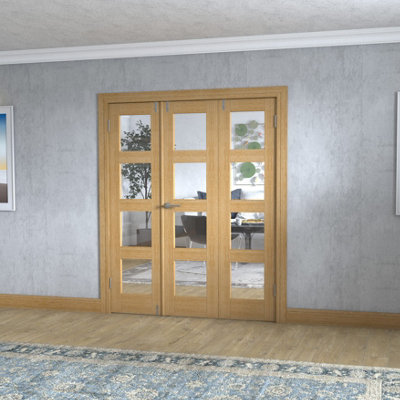 Green & Taylor Shaker Oak 4 Lite Clear Glass Internal French Folding Doorset - 1682 x 2031 x 108mm (WxHxT)