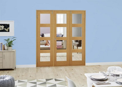 Green & Taylor Shaker Oak 4 Lite Clear Glass Internal French Folding Doorset - 1682 x 2031 x 108mm (WxHxT)