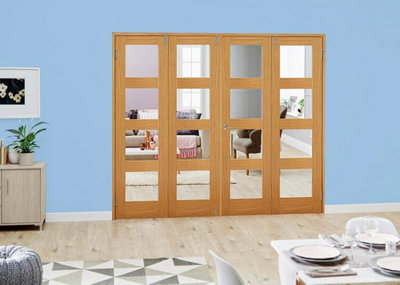 Green & Taylor Shaker Oak 4 Lite Clear Glass Internal French Folding Doorset - 2216 x 2031 x 108mm (WxHxT)