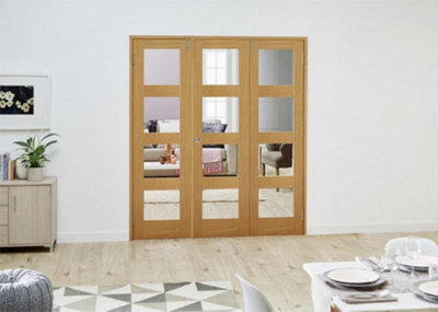 Green & Taylor Shaker Oak 4 Lite Clear Glass - Prefinished Internal French Folding Doorset - 1800 x 2031 x 108mm (WxHxT)