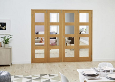 Green & Taylor Shaker Oak 4 Lite Clear Glass - Prefinished Internal French Folding Doorset - 2374 x 2031 x 108mm (WxHxT)