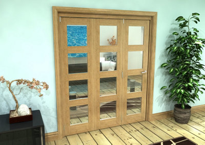 Green & Taylor Shaker Oak 4 Lite Clear Glass - Prefinished Roomfold Internal Bi-folding Doorset - 1794 x 2060 x 133mm (WxHxT)