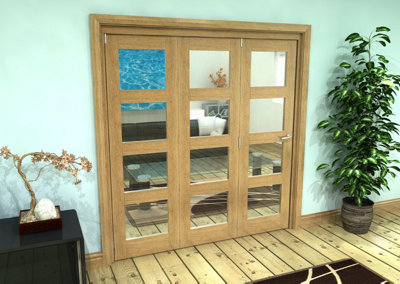 Green & Taylor Shaker Oak 4 Lite Clear Glass - Prefinished Roomfold Internal Bi-folding Doorset - 1905 x 2060 x 133mm (WxHxT)