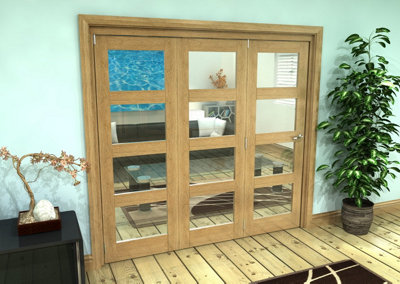 Green & Taylor Shaker Oak 4 Lite Clear Glass - Prefinished Roomfold Internal Bi-folding Doorset - 2133 x 2060 x 133mm (WxHxT)