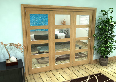 Green & Taylor Shaker Oak 4 Lite Clear Glass - Prefinished Roomfold Internal Bi-folding Doorset - 2361 x 2060 x 133mm (WxHxT)