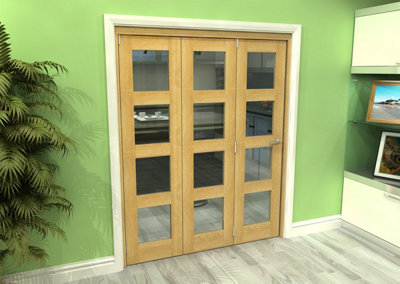 Green & Taylor Shaker Oak 4 Lite Clear Glass Roomfold Internal Bi-folding Doorset - 1674 x 2060 x 133mm (WxHxT)