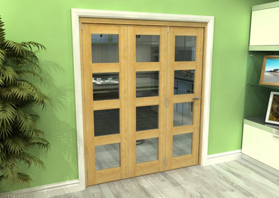 Green & Taylor Shaker Oak 4 Lite Clear Glass Roomfold Internal Bi-folding Doorset - 1794 x 2060 x 133mm (WxHxT)