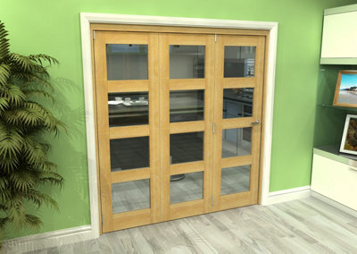 Green & Taylor Shaker Oak 4 Lite Clear Glass Roomfold Internal Bi-folding Doorset - 1905 x 2060 x 133mm (WxHxT)