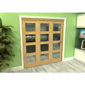 Green & Taylor Shaker Oak 4 Lite Clear Glass Roomfold Internal Bi-folding Doorset - 1905 x 2060 x 133mm (WxHxT)