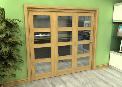 Green & Taylor Shaker Oak 4 Lite Clear Glass Roomfold Internal Bi-folding Doorset - 2133 x 2060 x 133mm (WxHxT)