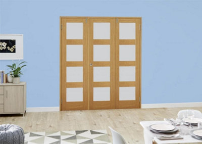 Green & Taylor Shaker Oak 4 Lite Frosted Glass Internal French Folding Doorset - 1682 x 2031 x 108mm (WxHxT)