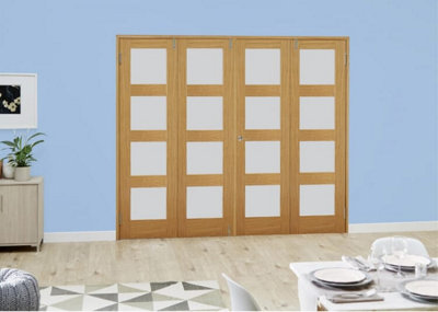 Green & Taylor Shaker Oak 4 Lite Frosted Glass Internal French Folding Doorset - 2216 x 2031 x 108mm (WxHxT)