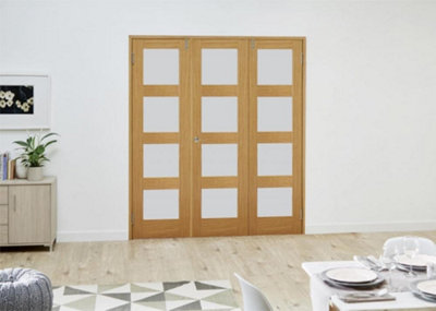 Green & Taylor Shaker Oak 4 Lite Frosted Glass - Prefinished Internal French Folding Doorset - 1682 x 2031 x 108mm (WxHxT)