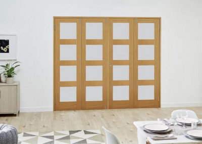 Green & Taylor Shaker Oak 4 Lite Frosted Glass - Prefinished Internal French Folding Doorset - 2216 x 2031 x 108mm (WxHxT)