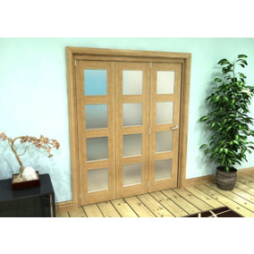 Green & Taylor Shaker Oak 4 Lite Frosted Glass - Prefinished Roomfold Internal Bi-folding Doorset - 1674 x 2060 x 133mm (WxHxT)