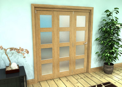 Green & Taylor Shaker Oak 4 Lite Frosted Glass - Prefinished Roomfold Internal Bi-folding Doorset - 1794 x 2060 x 133mm (WxHxT)