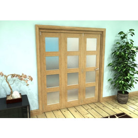 Green & Taylor Shaker Oak 4 Lite Frosted Glass - Prefinished Roomfold Internal Bi-folding Doorset - 1794 x 2060 x 133mm (WxHxT)