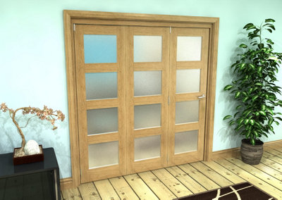 Green & Taylor Shaker Oak 4 Lite Frosted Glass - Prefinished Roomfold Internal Bi-folding Doorset - 1905 x 2060 x 133mm (WxHxT)