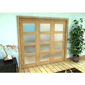 Green & Taylor Shaker Oak 4 Lite Frosted Glass - Prefinished Roomfold Internal Bi-folding Doorset - 2133 x 2060 x 133mm (WxHxT)