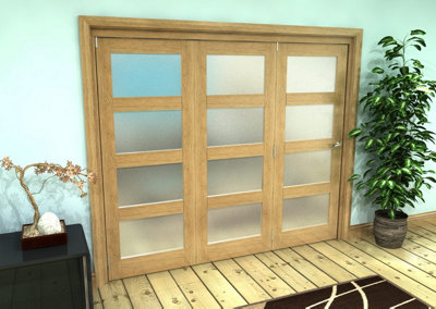 Green & Taylor Shaker Oak 4 Lite Frosted Glass - Prefinished Roomfold Internal Bi-folding Doorset - 2361 x 2060 x 133mm (WxHxT)