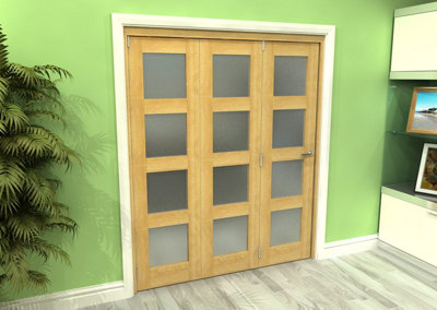 Green & Taylor Shaker Oak 4 Lite Frosted Glass Roomfold Internal Bi-folding Doorset - 1794 x 2060 x 133mm (WxHxT)