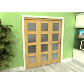 Green & Taylor Shaker Oak 4 Lite Frosted Glass Roomfold Internal Bi-folding Doorset - 1794 x 2060 x 133mm (WxHxT)