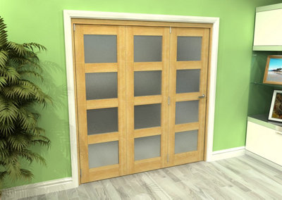 Green & Taylor Shaker Oak 4 Lite Frosted Glass Roomfold Internal Bi-folding Doorset - 1905 x 2060 x 133mm (WxHxT)