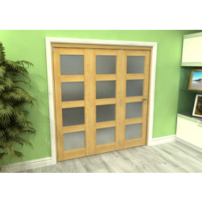 Green & Taylor Shaker Oak 4 Lite Frosted Glass Roomfold Internal Bi-folding Doorset - 1905 x 2060 x 133mm (WxHxT)